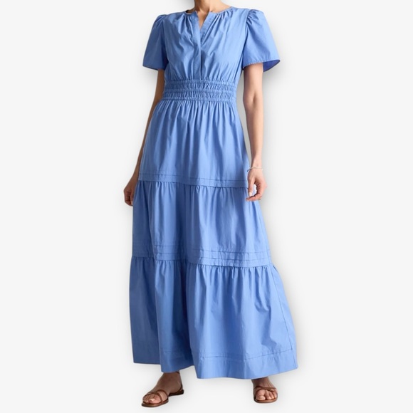 Quince Dresses & Skirts - NWT Quince 100% Organic Cotton Poplin Tiered Maxi Dress in True Blue Sz Medium